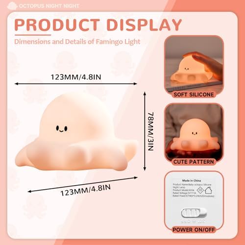 Octopus Night Light, Kids Rechargeable LED Night Lamp with Timer