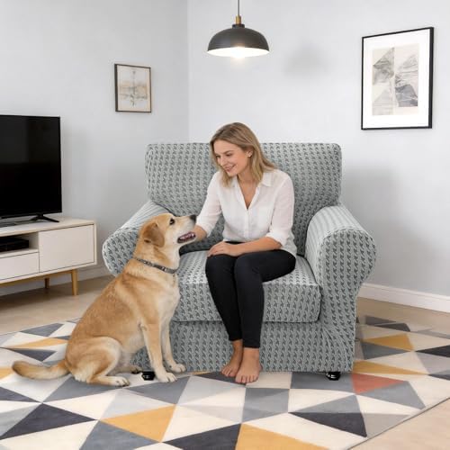 MAXIJIN 2 Pieces Stretch Chair Cover Armchair Covers for Living Room Thick Soft Chair Slipcovers with Arms Dogs Pet Single Sofa Couch Protector with Elastic Bottom (Light Gray, 31"-46")