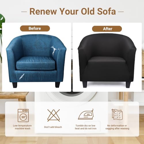 Chair Covers Armchair, 2 Pack Stretch Black Barrel Club Chair Slipcovers, Round Back Chair Sofa Covers Armchair Removable Couch Furniture Protector for Bar Living Room Bedroom Hotel Counter
