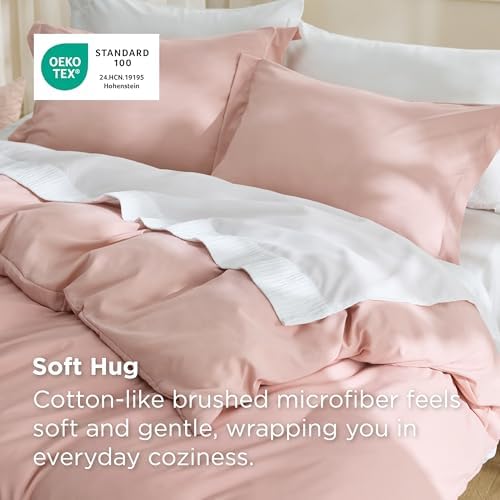 Bedsure Duvet Cover Full Size, 3Pcs Double Brushed Bedding Set, Blush Pink