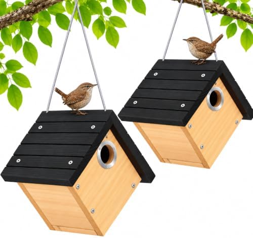 Gtongoko Hanging Wren Bird Houses for Outside with 1-1/8" Entrance 2 Pack