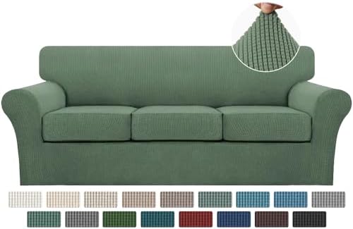 Turquoize 4 Piece Sofa Covers for 3 Cushion Couch Sofa Slipcover Soft Couch Cover for Dogs-Washable Sofa Furniture Covers with 3 Individual Cushion Covers Jacquard Fabric (3 Cushion Sofa, Loden Frost)