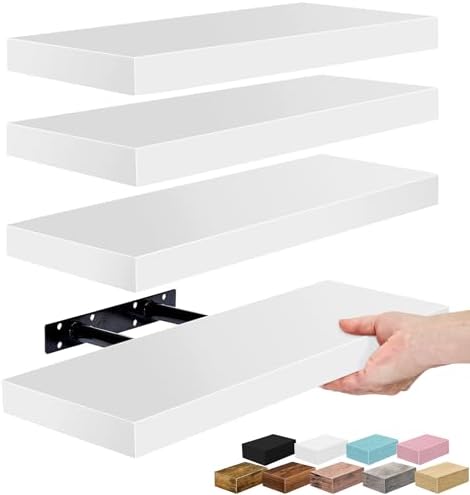 Sorbus 16 Inch Floating Shelves for Wall (4 Pack, White)