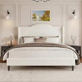 Full Bed Frame with Wingback Headboard, Upholstered Boucle Platform Bed Frame, Solid Wooden Slats Support, Noise-Free, No Box Spring Needed, Soft Cloud Bed for Bedroom, Cream