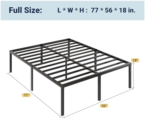 Allewie Full Size Bed Frame, 18 Inch Metal Beds with Storage Space, Black