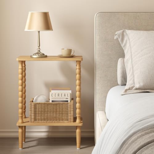 TUTOTAK Narrow Side Table with Solid Wood Legs, 2-Tier Small End Table