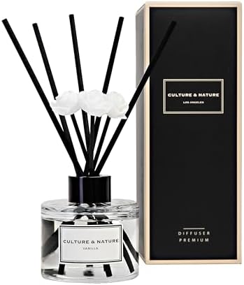 CULTURE & NATURE Reed Diffuser Set 4oz (120ml) Vanilla Scented Diffuser with Sticks Home Fragrance Reed Diffuser for Bathroom Shelf Decor