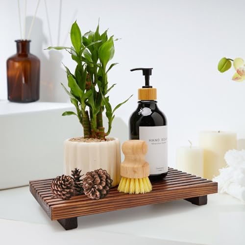 Decorative Wooden Tray for Bathroom Counter Kitchen Wood Riser Vanity Tray