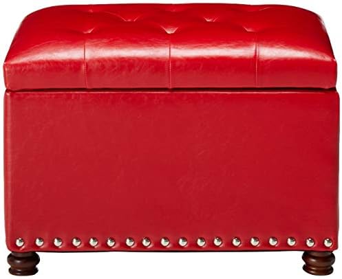 Adeco High End Red Classy Bonded PU-Leather Tufted Accents Rectangular Storage Bench Ottoman Footstool,