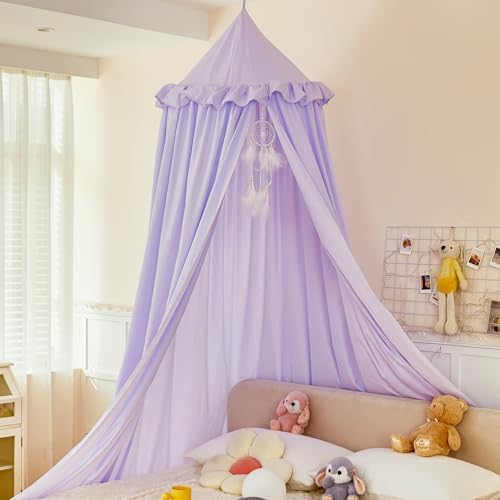 Princess Decor Canopy for Kids Bed, Soft and Durable Bed Canopy for Girls Room Tent Canopy Dreamy Mosquito Net Bedding, Children Reading Nook Canopies Indoor (Purple)