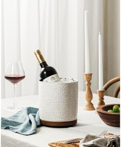 Kitchen Utensil Holder, 360° Rotating Extra Large Ceramic Utensil Holder with Embossed Pattern, 7.3” Cooking Utensil Crocks for Kitchen Countertop, Home Decor, Off-White, Lace Pattern