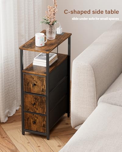 TUTOTAK Narrow Night Stand with Charging Station, Slim End Table