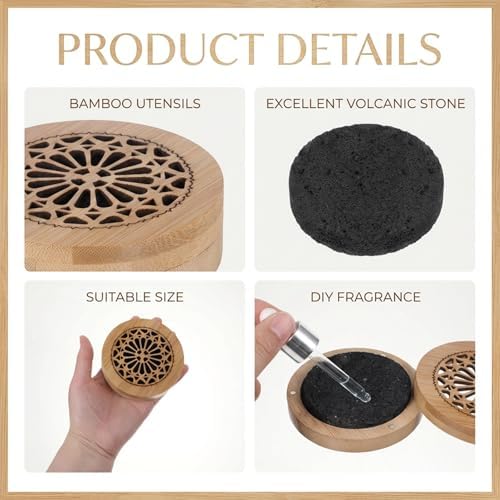 Passive Essential Oil Diffuser Stone, Small Lava Rock Diffuser Set Aromatherapy Stone for Desk Office Home Car & Gift-Giving, Compact Wood Bas