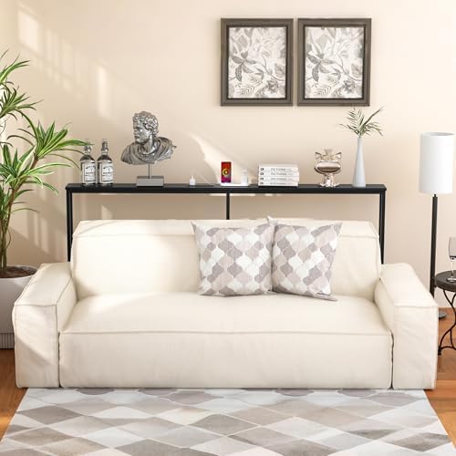 VASMIA 70.9 Inch Narrow Console Table with Outlet,Bamboo Sofa Table,Behind Couch Table,Skinny Hallway Table for Entryway Living Room,Foyer,Black