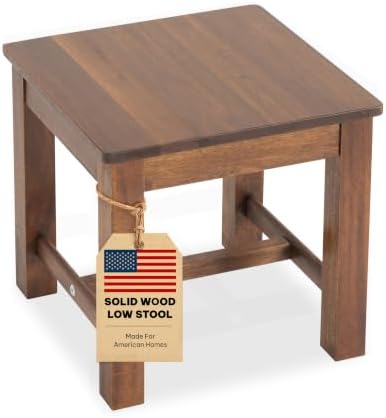 12" Wooden Step Stool, Small Wood Stool for Bathroom, Kitchen - Walnut