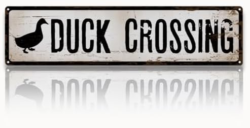 Rustic Farmhouse Metal Sign, “Duck Crossing” Vintage Tin Plaque for Yard, Ducks Coop or Garage, Outdoor & Indoor Country Wall Art, Easy to Hang, 15.8 x 4 Inch