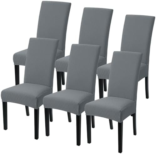 SearchI Dining Room Chair Covers Set of 6, Stretch Jacquard Parsons Chair Slipcovers Removable Washable Kitchen Chair Protector Cover for Dining Room, Hotel, Ceremony (Gray Rhombus)