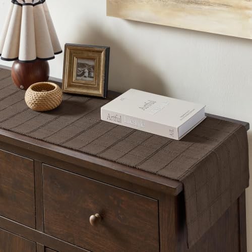 ZeeMart Linen Checked Farmhouse Table Runner, 13x108 Inches Chocolate