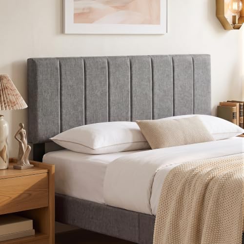 GIANTEX Linen Upholstered Headboard for Queen Full Size Bed, Dark Grey