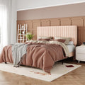 Allewie Full Bed Frame, Upholstered Platform Bed with Adjustable Vertical Channel Tufted Headboard, Mattress Foundation with Strong Wooden Slats, Box Spring Optional, Easy Assembly, Chenille Pink