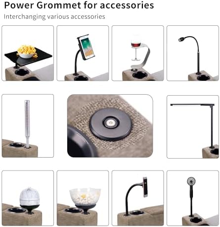 Removable Sofa Armrest with Cup Holder, PU Leather Multifunctional Couch Arm Organizer with Wireless Charging & LED Reading Light for Living Room Sofa