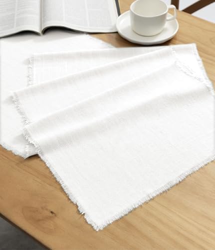 Vitalizart White Table Runner 14" x 120" Long Slub Texture Cotton Linen