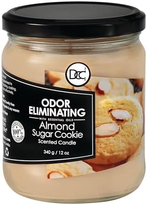 Almond Sugar Cookie Odor Eliminating Highly Fragranced Candle - Eliminates 95% of Pet, Smoke, Food, and Other Smells Quickly - Up to 80 Hour Burn time - 12 Ounce Premium Soy Blend