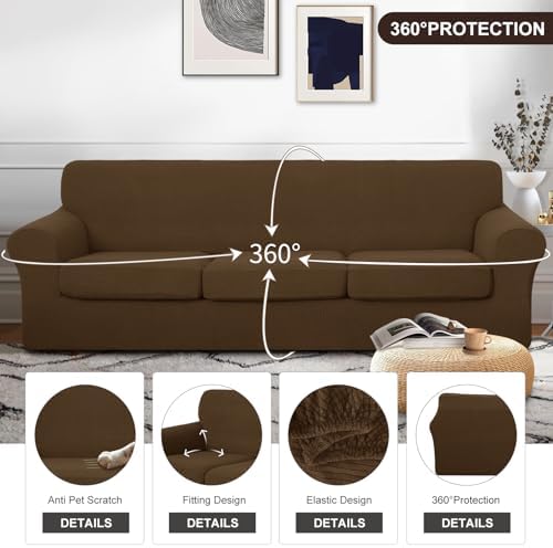 U-NICE HOME 4 Pieces Oversized Stretch Couch Cover Slipcover, Brown