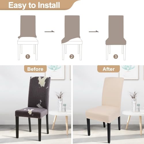 SearchI Dining Room Chair Covers Set of 4, Stretch Parsons Chair Slipcovers Super Fit Spandex Removable Washable Kitchen Chair Protector Cover for Dining Room, Hotel, Ceremony (Beige-Yellow)