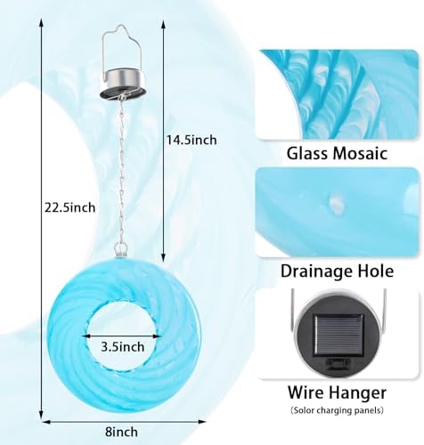 Yinns Glass Bird Feeder, Hanging Solar Birdfeeder for Outdoor Garden Decor