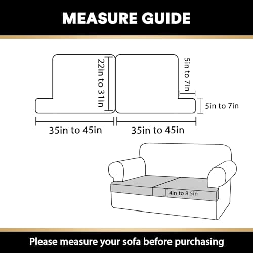 PrinceDeco Loveseat Sofa Slipcovers for T Cushion Couch, Pets Friendly,Dove