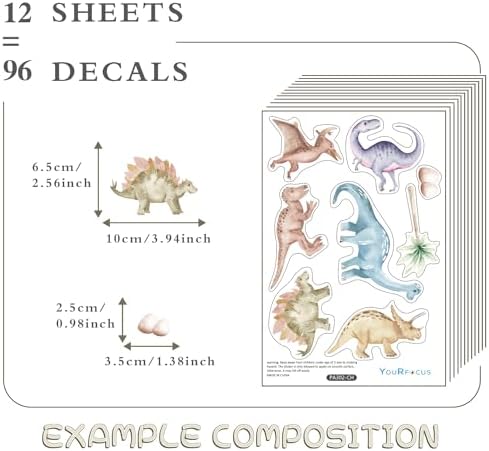 Watercolor Dinosaur Wall Decals for Boys Room, Peel and Stick