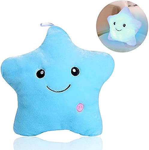 Cute Glowing Throw Pillow Inserts Star Stuffed Animals Plush Toys for Kids Children’s Day Gift Son Daughter Girls Boys,Lighted Up Decorative Blue Throw Pillows for Couch,Sofa,Bed,Room,Office