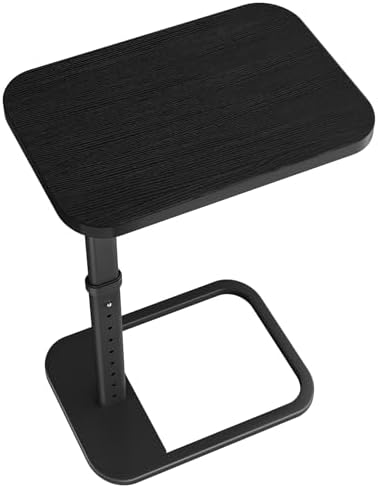 Kitstorack TV Tray Table, Adjustable Height & Rounded Metal Corners, Snack Table for Couch, Sofa, Bed, Chair, Living Room, C Shaped End Side Table for Eating, Dinner or Laptop, Small Spaces, Black