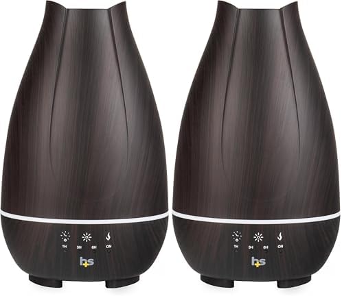 HealthSmart Essential Oil Diffuser, Cool Mist Humidifier and Aromatherapy Diffuser with 500ML Tank Ideal for Large Rooms, Adjustable Timer, Mist Mode and 7 LED Light Colors, Brown (Pack of 2)