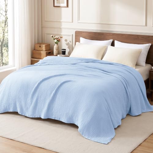 Love's cabin 100% Cotton Muslin Blanket California King, Sky Blue