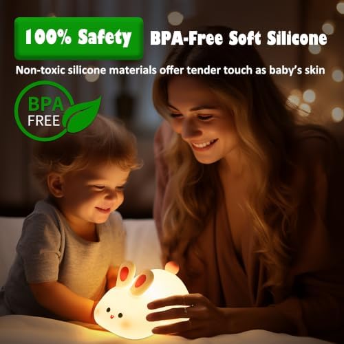 OkiyiD Bunny Lamp,Big Face Rabbit Night Light for Kids, Cute Easter Bunny Gifts, Kawaii Nursery Bedroom Decor, Rechargeable Silicone LED Squishy Night Light