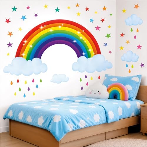 DECOWALL Rainbow Wall Decals Stickers Clouds Stars Colorful Decor (SG2-114)