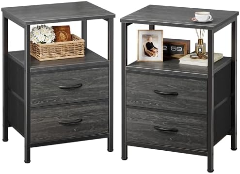 Huuger Night Stand Set of 2, Nightstand with 2 Drawers, Bedside Table