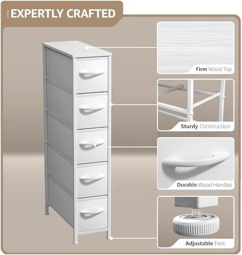 Sorbus 5-Drawer Narrow Dresser for Bedroom (White/Gray)