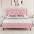 BarnFurin Queen Bed Frame with Tufted Button Headboard, Pink