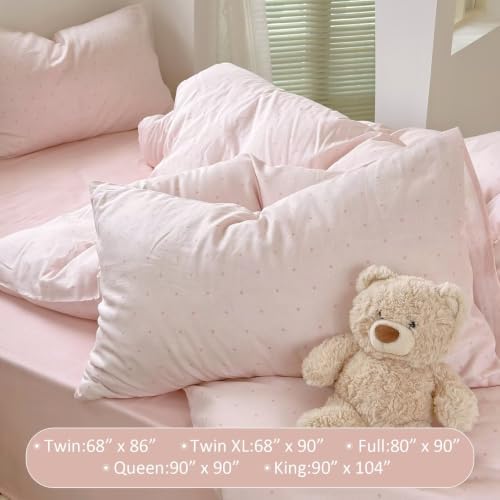 Muslin Polka Dot Duvet Cover Twin XL,Pink Cute Bedding 68"×90"