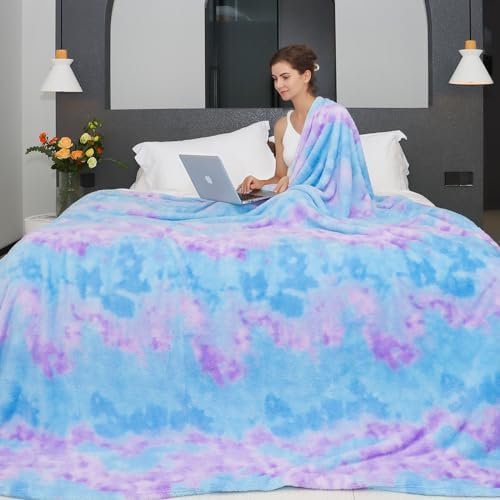 MUGD Blue Queen Size Blankets, Soft Fuzzy Plush Large Throw Blanket 90"x90"