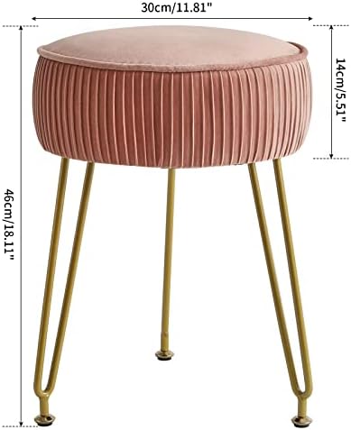 IBUYKE Velvet Vanity Stool Ottoman, Round Footrest Chair, Pink LG-30P