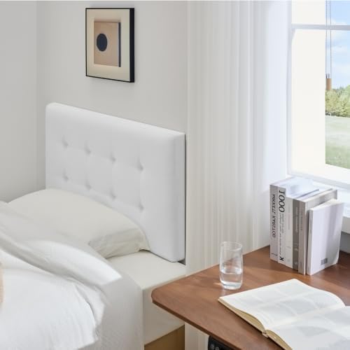 Linen Stitched Tufted Twin Headboard, Adjustable Height 37.2-46 in, White