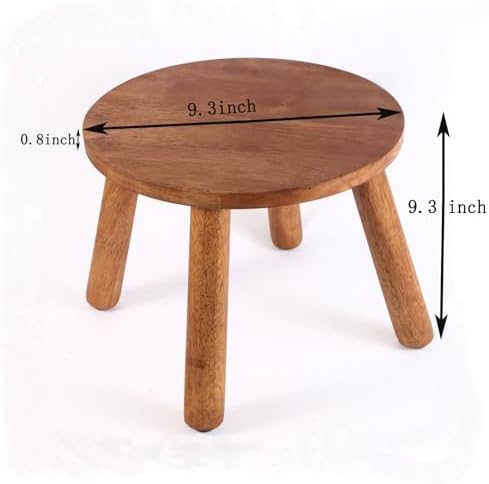 Round Solid Wooden Stool,Plant Stand,Step Stool,Walnut,9.3" H