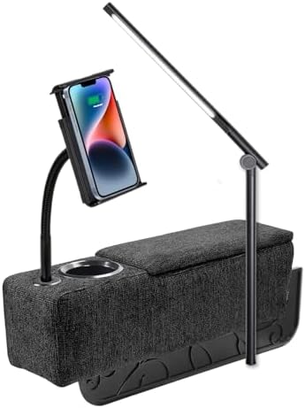 Multifunctional Sofa Armrest, Couch Armrest with Wireless Charge Stand, Removable Couch Caddy with Storage,Including LED Reading Light