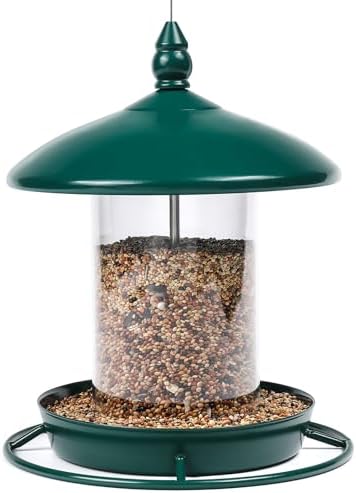 Metal Roof Bird Feeder for Outdoors - 360° Feeding Perch. Green