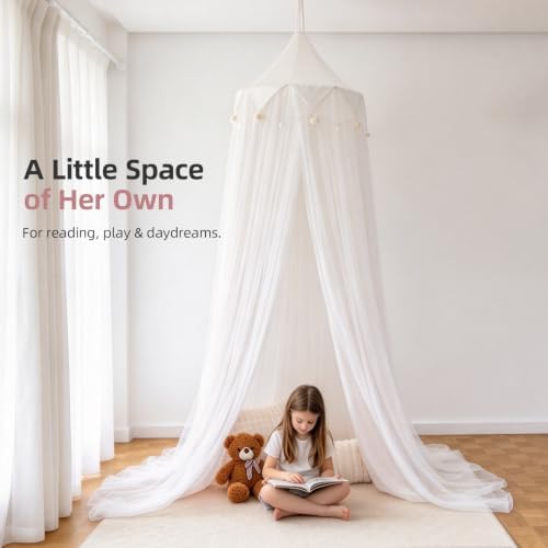 Princess Bed Canopy for Girls with Star Lights