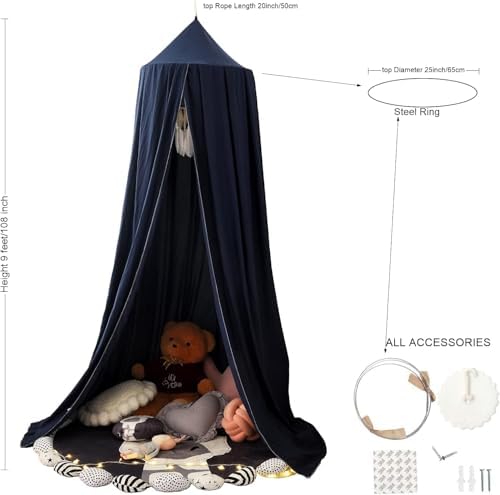 Bed Canopy, Round Dome Mosquito Net Indoor Outdoor Castle Hanging House Decoration Reading Nook Playing Home Decoration(Dark Blue)